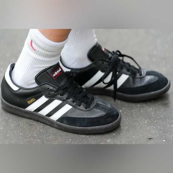 adidas Other - Adidas Samba Black White Sneakers Long Tongue With Red Writing Mens 6.5